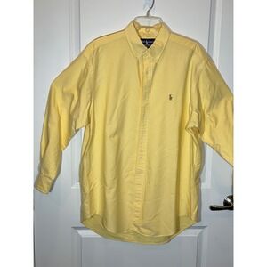 Ralph Lauren Yellow Oxford Button Down Shirt Mens 16 33 Polo Pony Embroidered